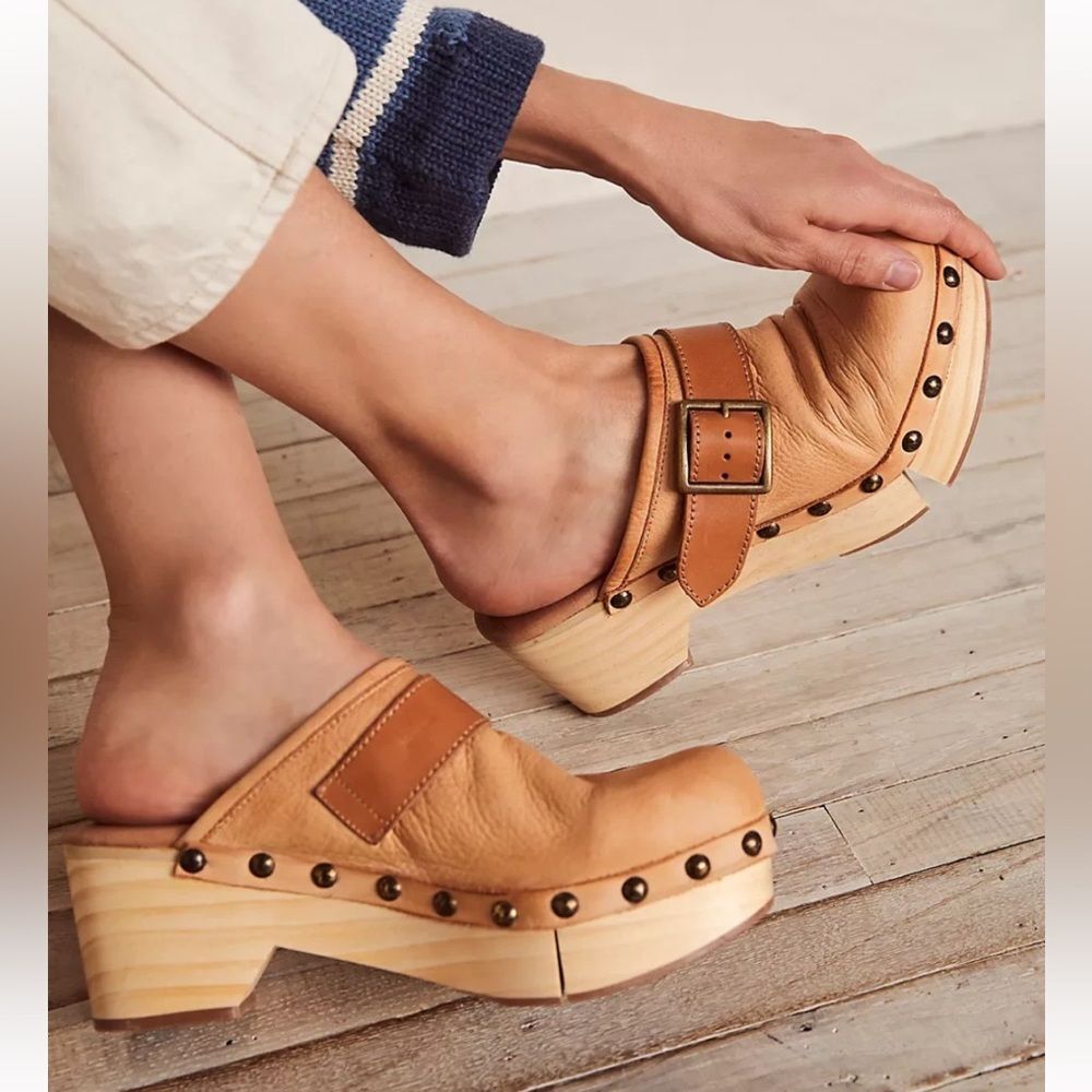 Free People Culver City Wood Leather Platform Clogs